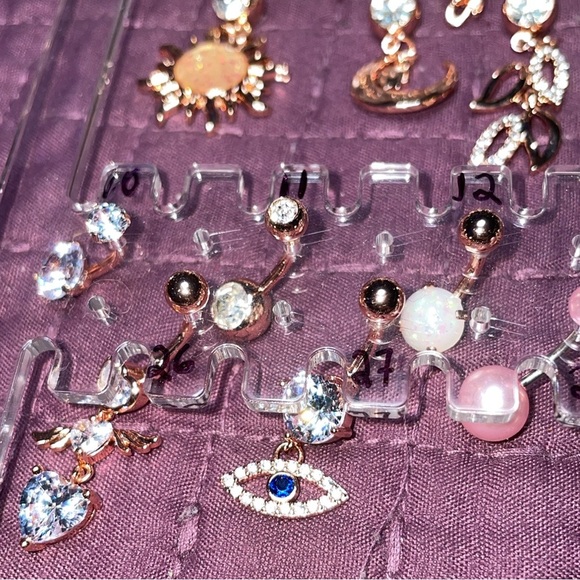 Rose Gold belly Naval Rings dropping dangle 2 piece sexy bling body piercing new - Picture 16 of 16